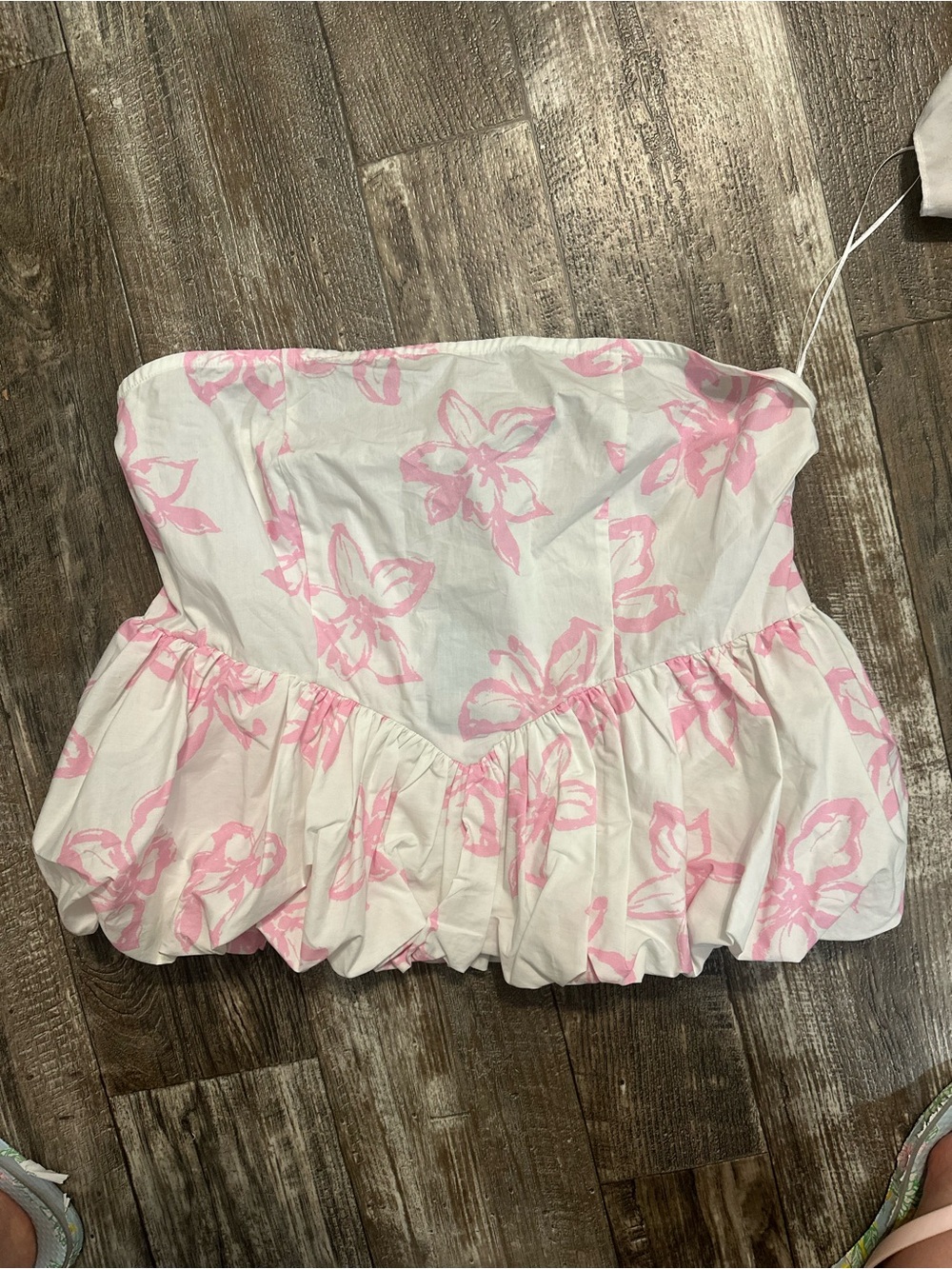 wild fable White Strapless Top with Pink Floral Print